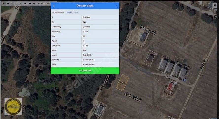 ÇANAKKALE BİGA ÇEŞMEALTIN'DA 291m2 VİLLA İMARLI ARSA