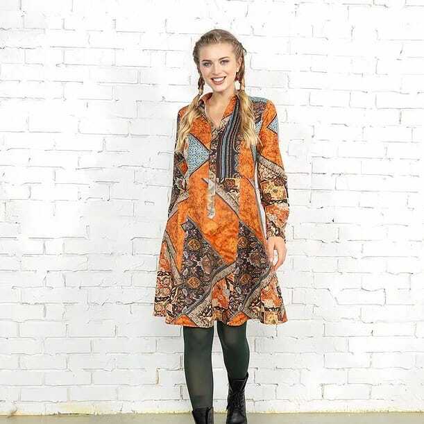 Kahve Desenli Uzun Kollu Gömlek Elbise