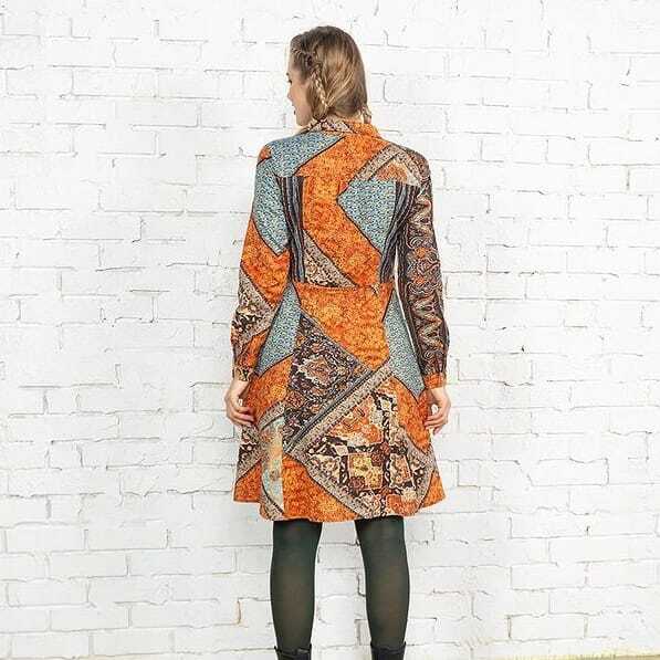 Kahve Desenli Uzun Kollu Gömlek Elbise