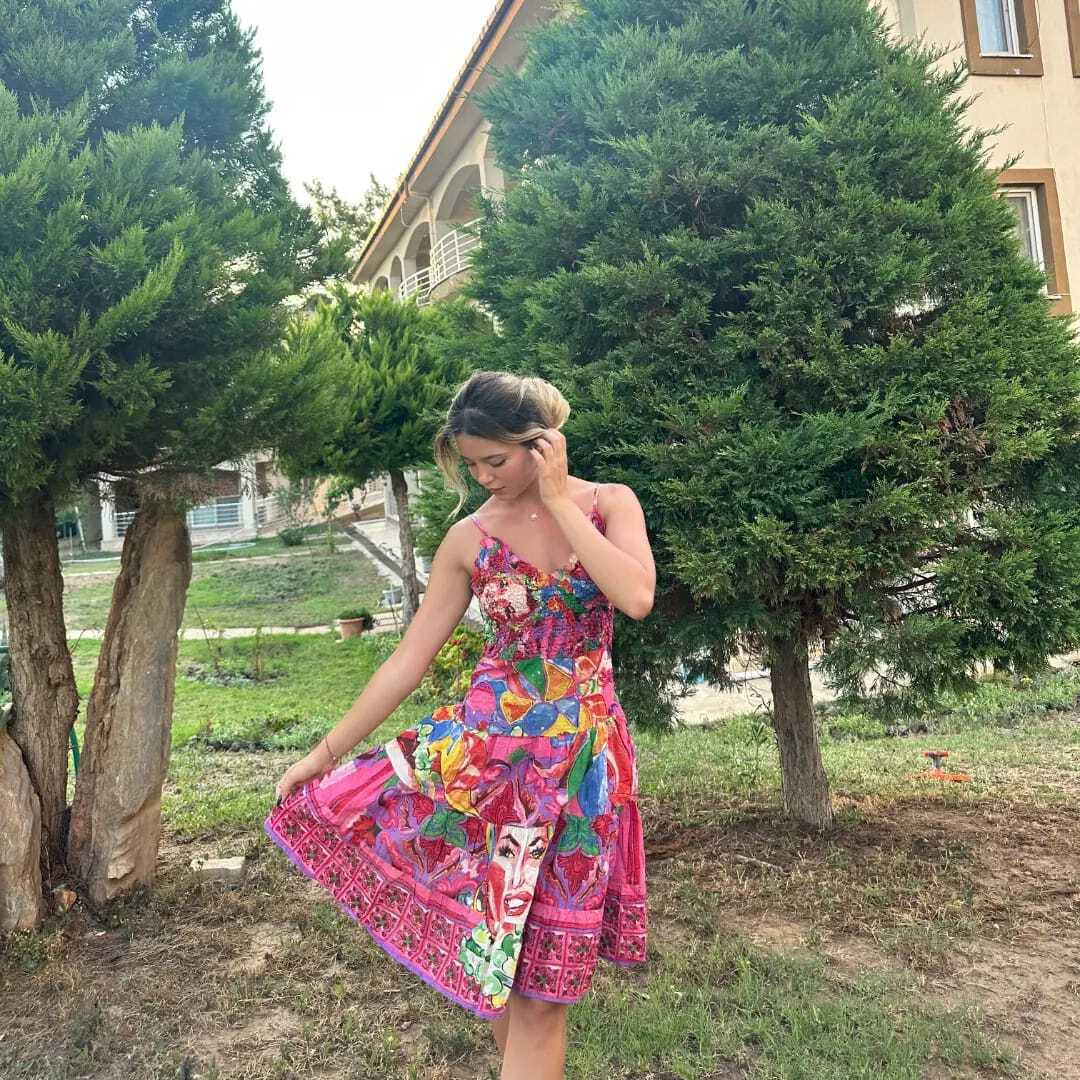 Frida Baskılı Askılı Elbise