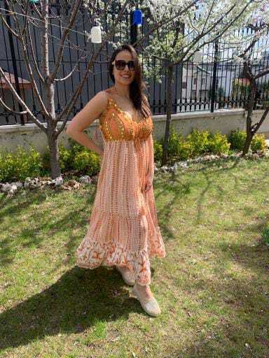 Antica İşlemeli Askılı Elbise