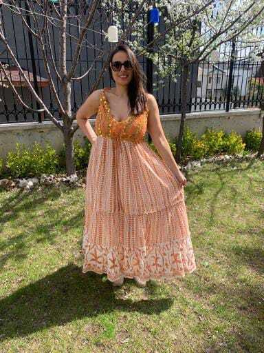 Antica İşlemeli Askılı Elbise