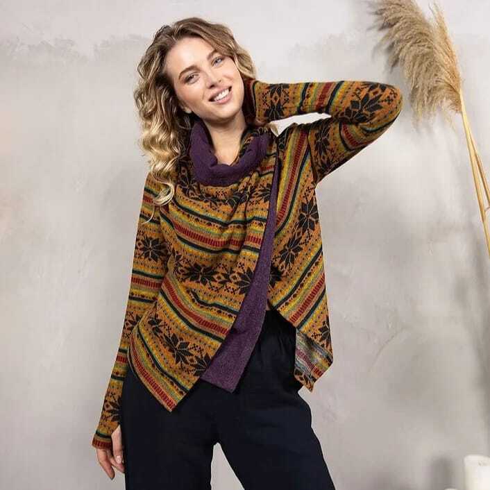 Parmak Geçmeli Salaş Desenli Hırka